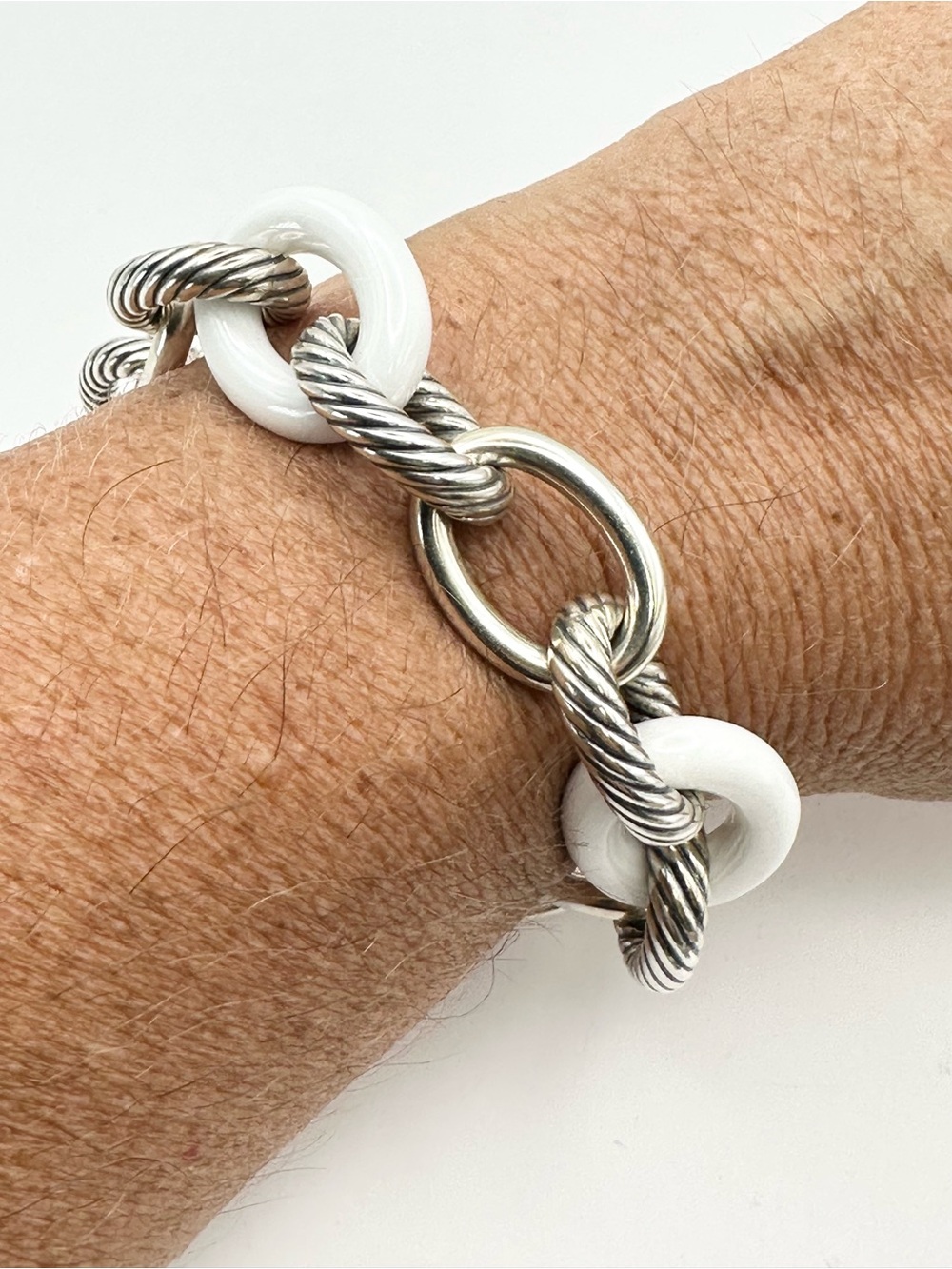 David Yurman Sterling Silver & White Ceramic Oval Link Bracelet RARE - Picture 9 of 10
